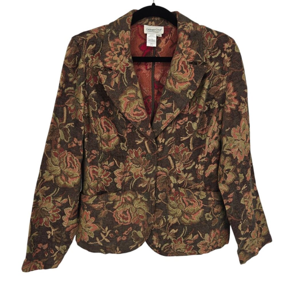 Coldwater creek vintage medium multicolor floral tapestry 2 button blazer